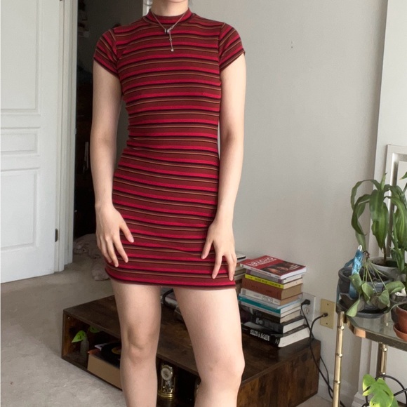 garage red pin-striped red knit mini dress - Picture 3 of 7
